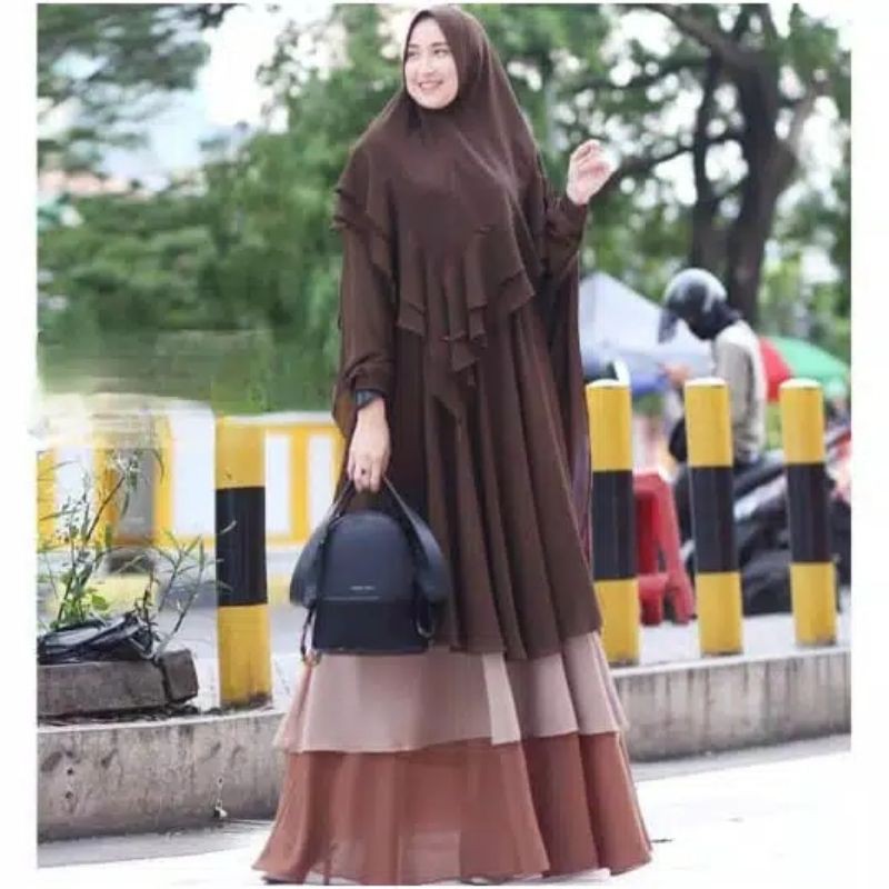 LD 140 130 120 110 104 98 92 | Baju Gamis Syari Ceruty Babydoll Jumbo + Hijab | 5L XXXL XXL XL L M S