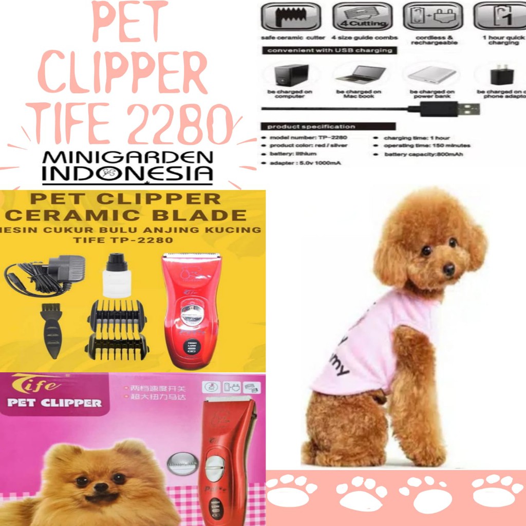 PET CLIPPER TIFE TP 2280 alat cukur bulu hewan anjing kucing grooming 5 level ukuran