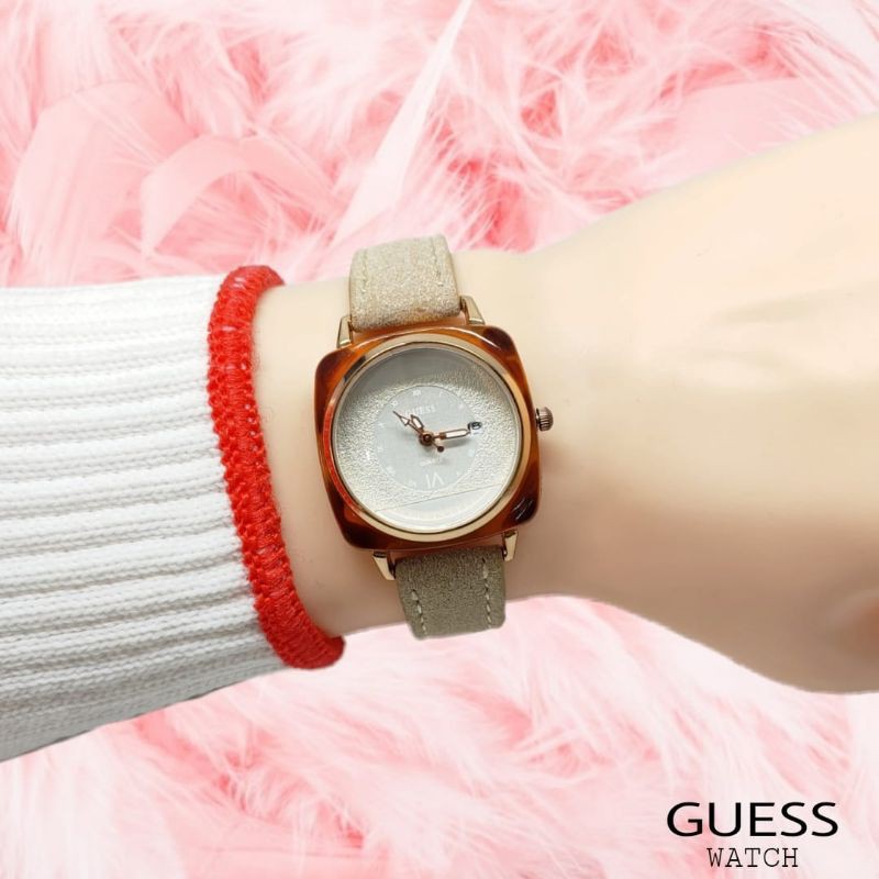 jam tangan guess wanita tali kulit tanggal aktip