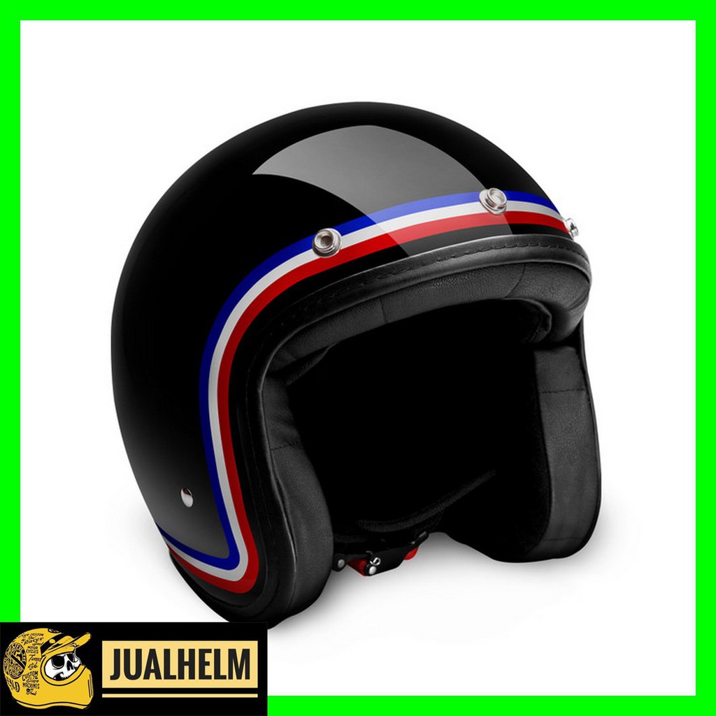 HELM RETRO ZULU ST.GERMANY HITAM GLOSSY LIST CHROME