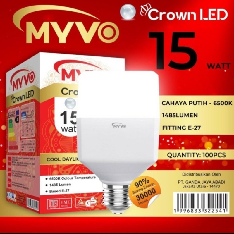 Lampu Bolam LED MYVO CROWN 5 Watt/ 10 Watt / 15 Watt Cahaya Putih