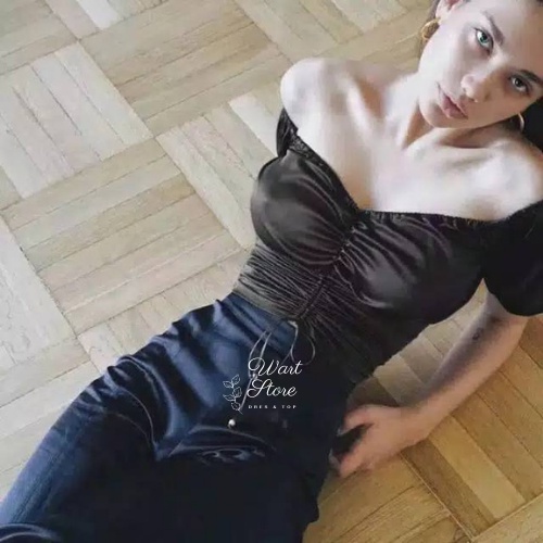 M-XXXXL ALEXANDRA TALI CROP Baju Atasan Sabrina Irise Kerut/Serut Lengan Panjang/Pendek/Balon Crop T