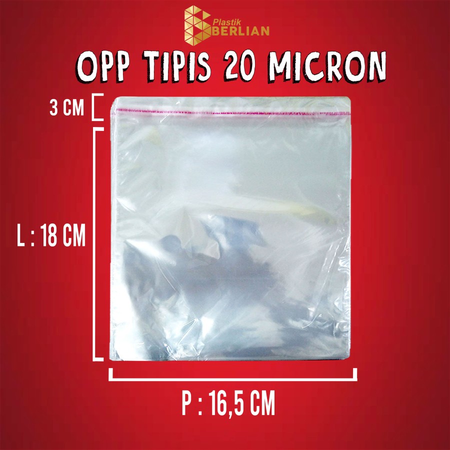 

16,5 x 18 cm Plastik OPP TIPIS (100 lbr) lem/seal