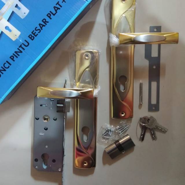 KUNCI PINTU PLAT BESAR FK 502 SN/GP HARGA 1SET LENGKAP/KUNCI PINTU SET