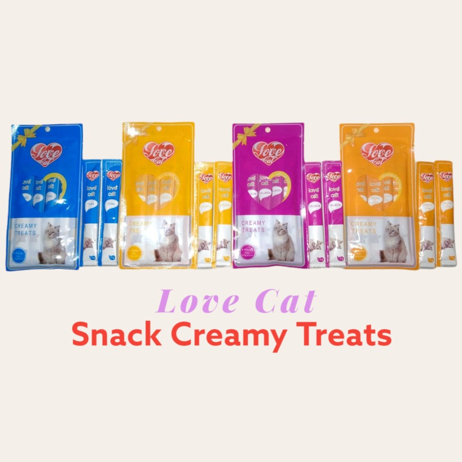 LOVE| Love Cat Creamy Treats 15gr ( isi 4 pcs ), Cemilan Snack Kucing