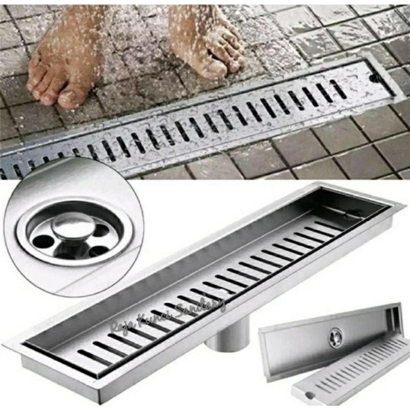 Floor Drain Tile Insert Panjang 60cm Stainless/Saringan Got Stainless Kathub Anti Bau Kecoa