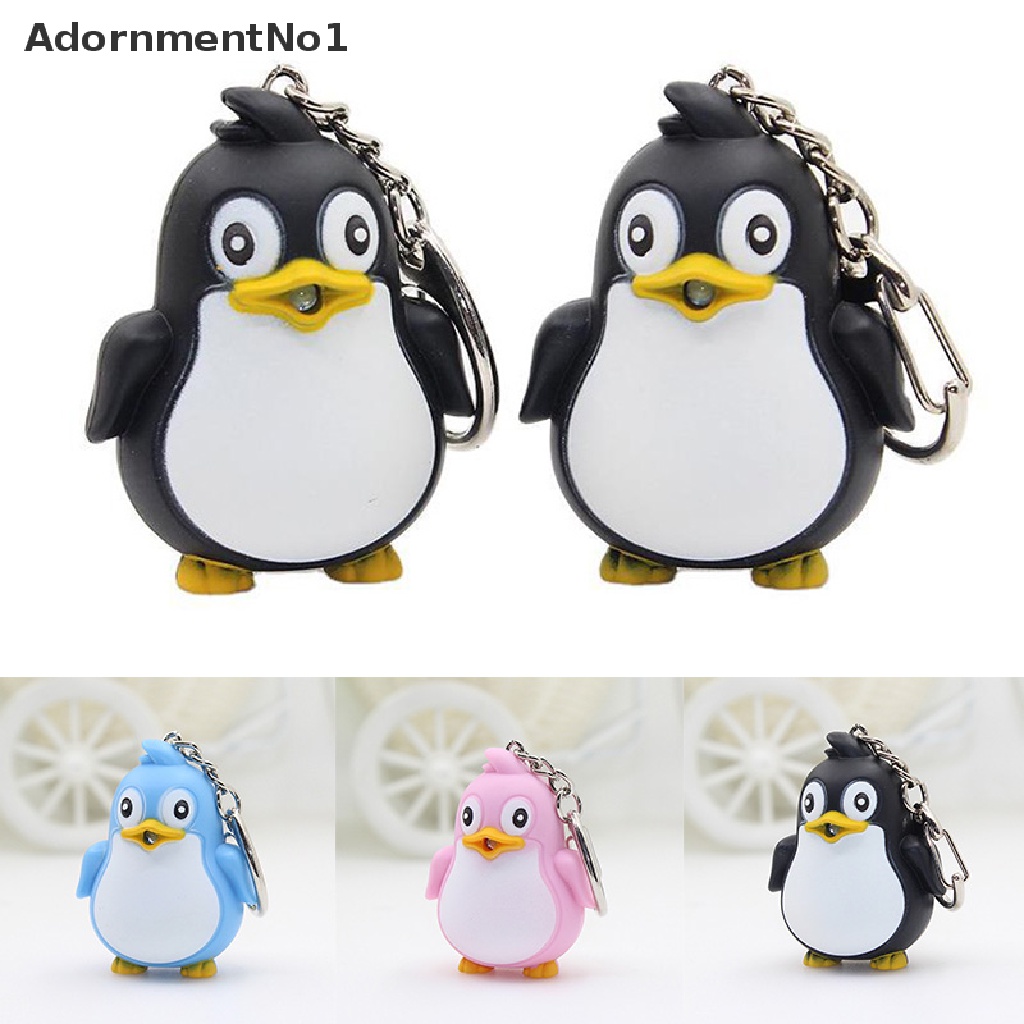 (AdornmentNo1) Gantungan Kunci Lampu Senter LED Bentuk Penguin Lucu Dengan Suara