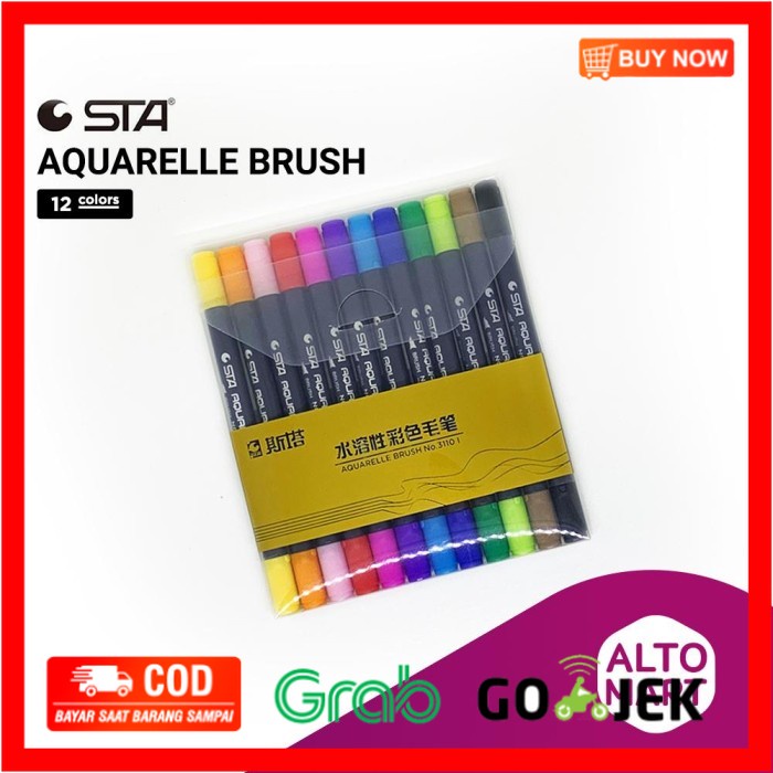 

(BISA COD) STA Aquarelle Water Color Dual Tip Brush Pen - 12 Colors