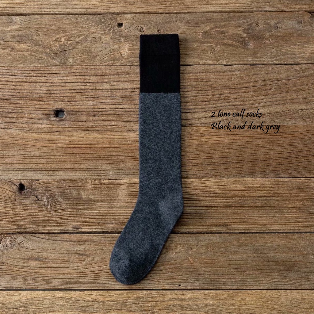 Kaos Kaki Cewek Panjang Selutut  Kaos Kaki Gaya Jepang korea  Kaos Kaki Muslimah Calf Socks Polos-Black Grey