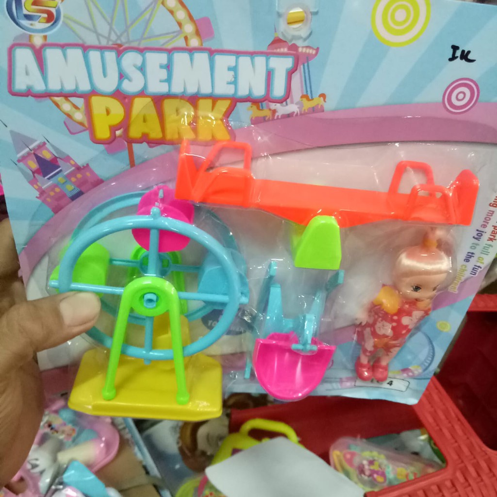 amusement park / mainan anak edukasi boneka lucu plus ayunan kemasan mika amusement