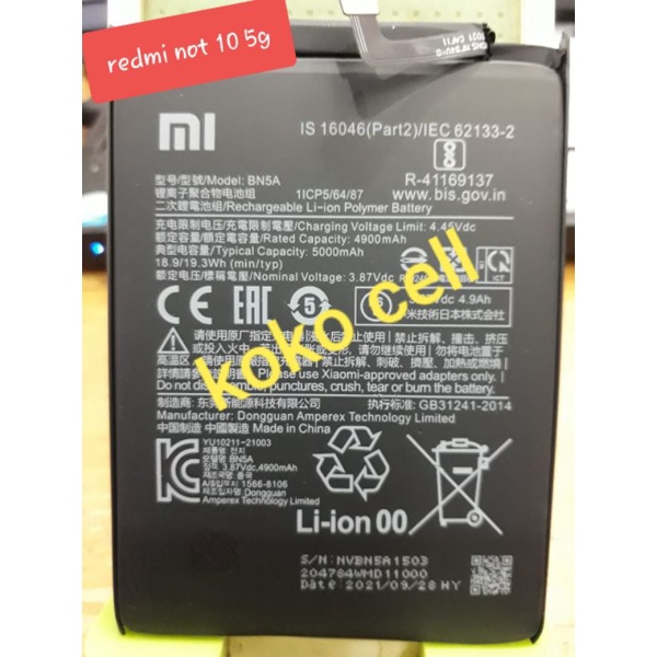 Batre baterry Xiaomi Redmi Note 10 BN5A original readyyyy
