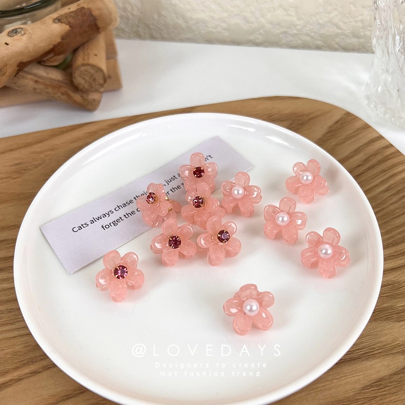 MINI FLOWER SHAPE PINK GREEN PONYTAIL HAIR CLIP SMALL CUTE WARNA POLOS JEPIT JEPITAN BUNGA KECIL PONI RAMBUT LUCU KOREA KOREAN STYLE GLOSSY HIJAU MERAH MUDA