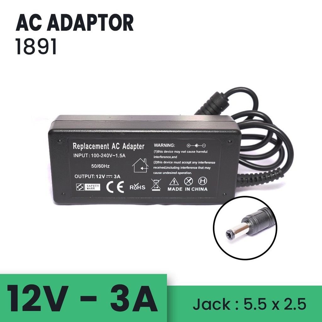 Adaptor Led monitor 12v 3a Dc 5.5x2.5mm 1891 - Adapter lcd universal