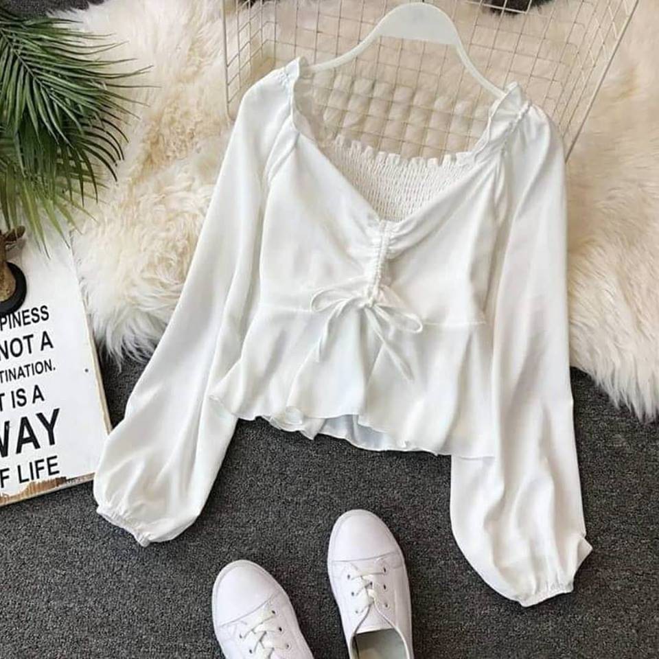 Baju Atasan Wanita Blouse Serut Putih