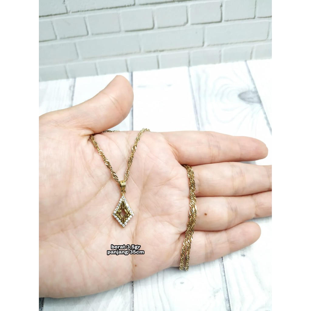 KALUNG TAMBANG LIONTIN WAJIK MATA ZIRCON GOLD PERAK ASLI S925 KODE CF075