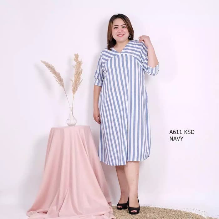 COXce NEW Baju Atasan Wanita Big Size Salur Longline Dress Jumbo Tunik Scuba