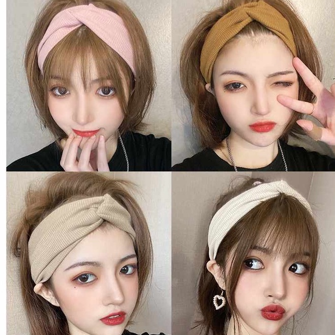 Bandana Eropa dan Amerika Ikat Kepala Benang Kapas Cross Ikat Kepala Yoga Ikat Kepala Olahraga Ikat Kepala Elastis Wanita bando Hairband pita rambut turban dewasa HeadBand