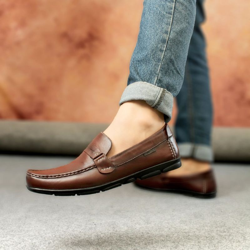 Sepatu kulit Sapi Asli Garut Casual Formal Pria Slip On Cowok Loafers Kasual laki-laki Kekinian Black &amp; Brown