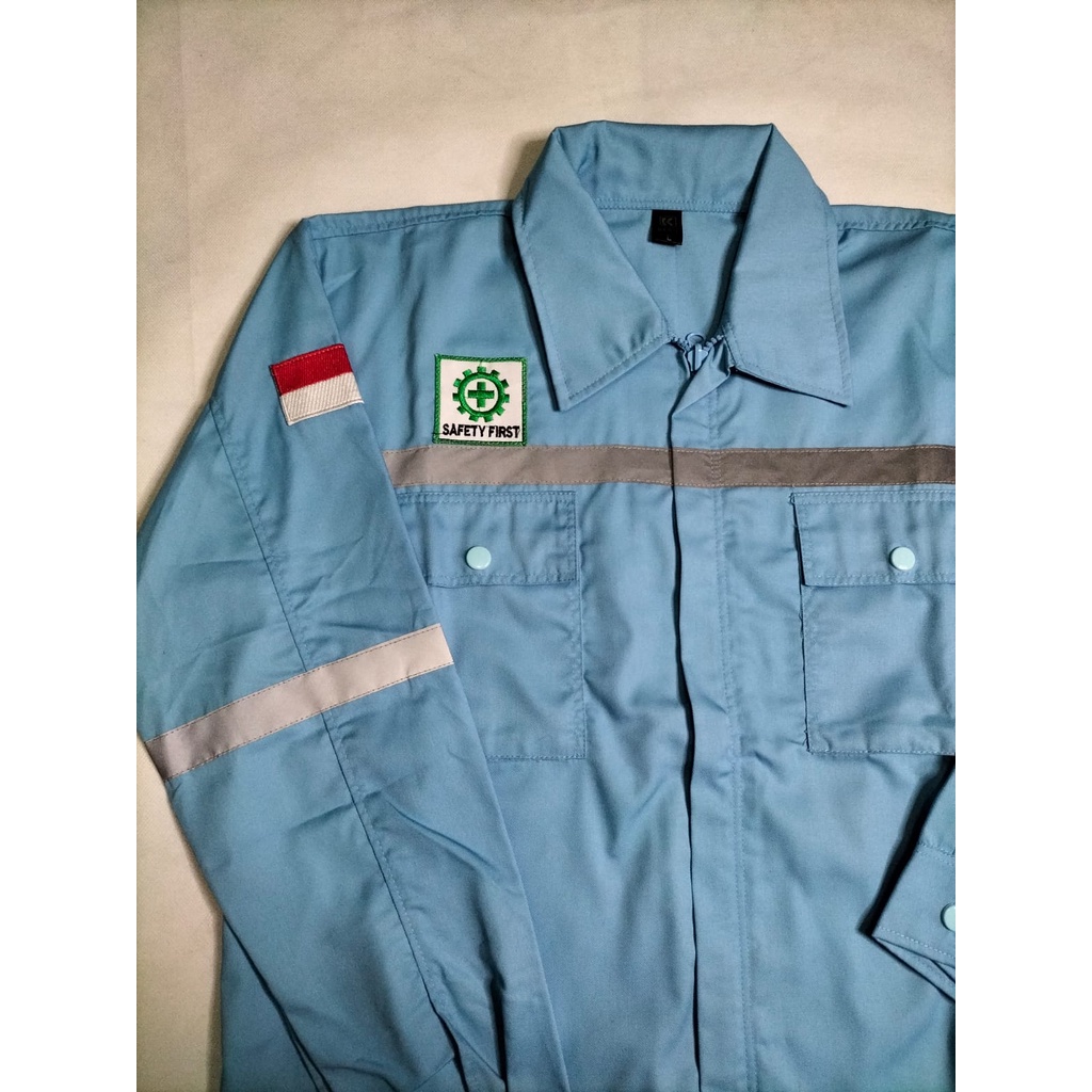 Kemeja Safety | Atasan Wearpack | Seragam Proyek Lengan Panjang Full Biru Langit