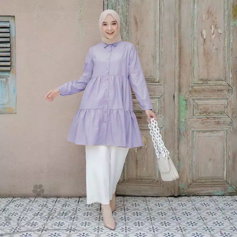 cempaka tunik full ruffle polos jumbo long dress wanita