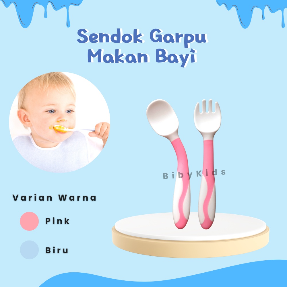 Sendok Makan Bayi Set Sendok Bayi Silikon Bengkok MPASI Sendok Garpu Silikon Bayi Perlengkapan Makan Bayi MPASI