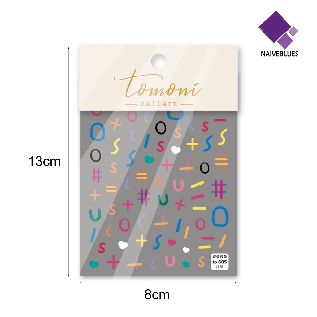 Naiveblue &gt; Stiker Kuku Motif Huruf Warna-Warni Untuk Wanita