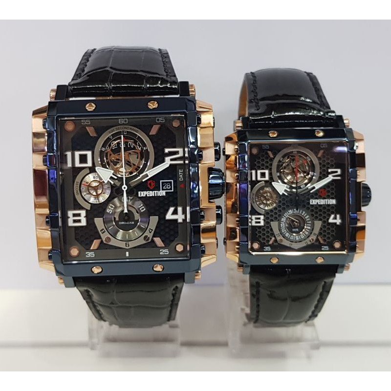 Jam Tangan Expedition E6757 Couple Blue / Rose Gold Original