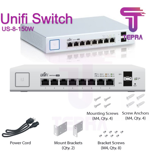 Ubiquiti US-8-150W Unifi Switch Managed PoE+ 8Port 150Watt