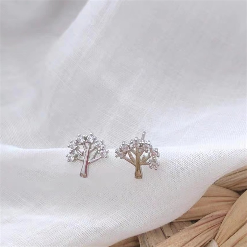 Anting s925 Silver Needle Desain Pohon Kehidupan Gaya Simple