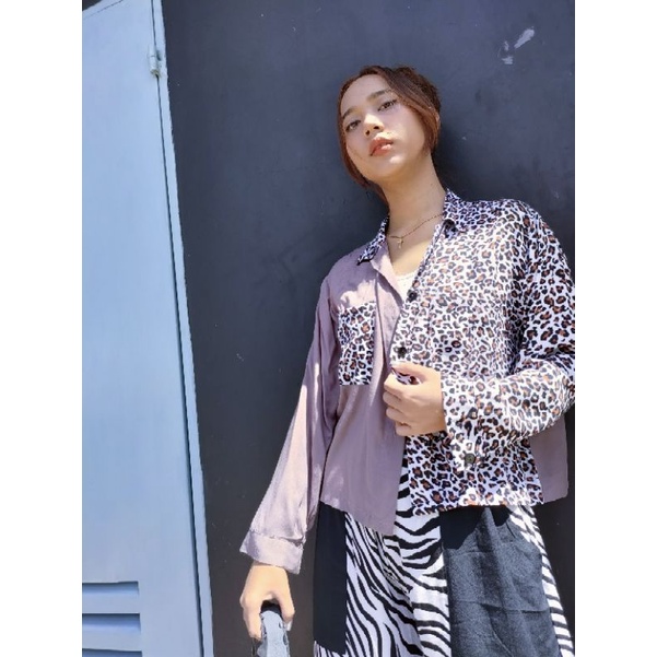 two tone kemeja-Leo grey panjang
