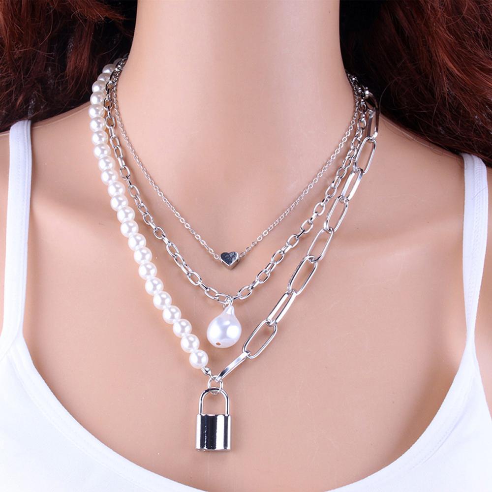 Needway Multilayer Kalung Mutiara Untuk Wanita Potret Warna Emas Perak Rantai Leher Butterfly Necklace