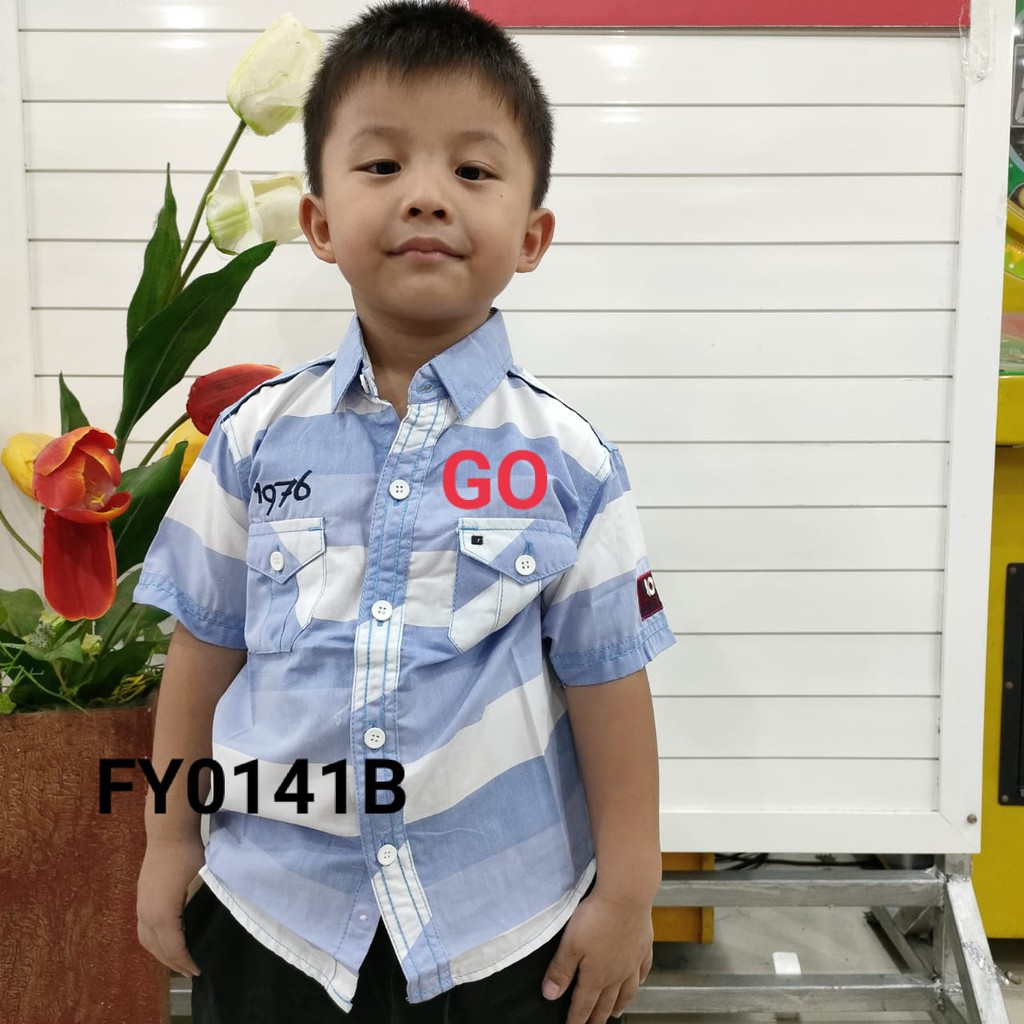 gos KEMEJA TOPTEN KIDS Anak Slimfit Hem Atasan Lengan Pendek Anak Cowok