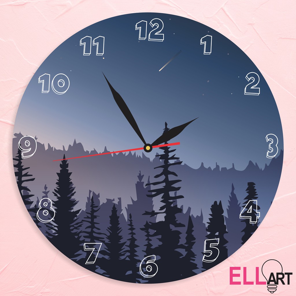 Jam Dinding Unik Purple Hill Home Decor Ungu Abstrak Art Hiasan Rumah Minimalis-FOREST