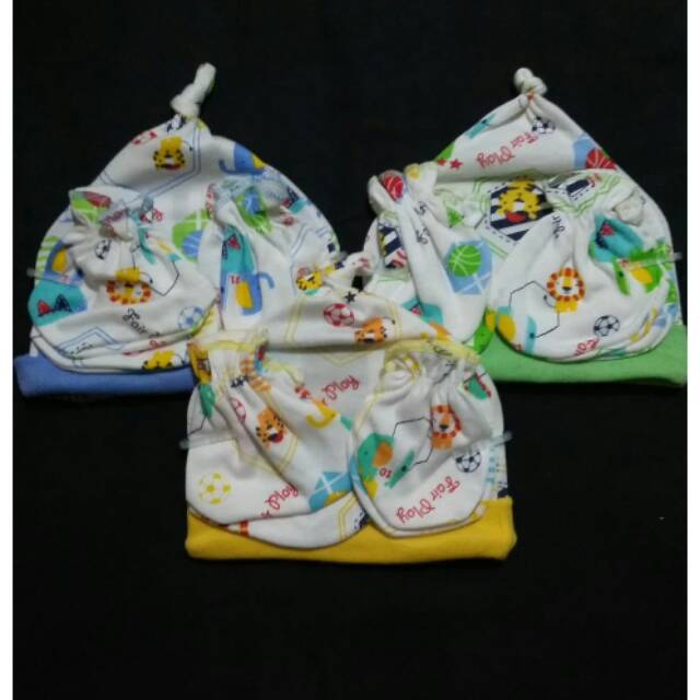 TOPI SET SARUNG TANGAN &amp; KAKI BAYI MERK HUG-ME PREMIUM