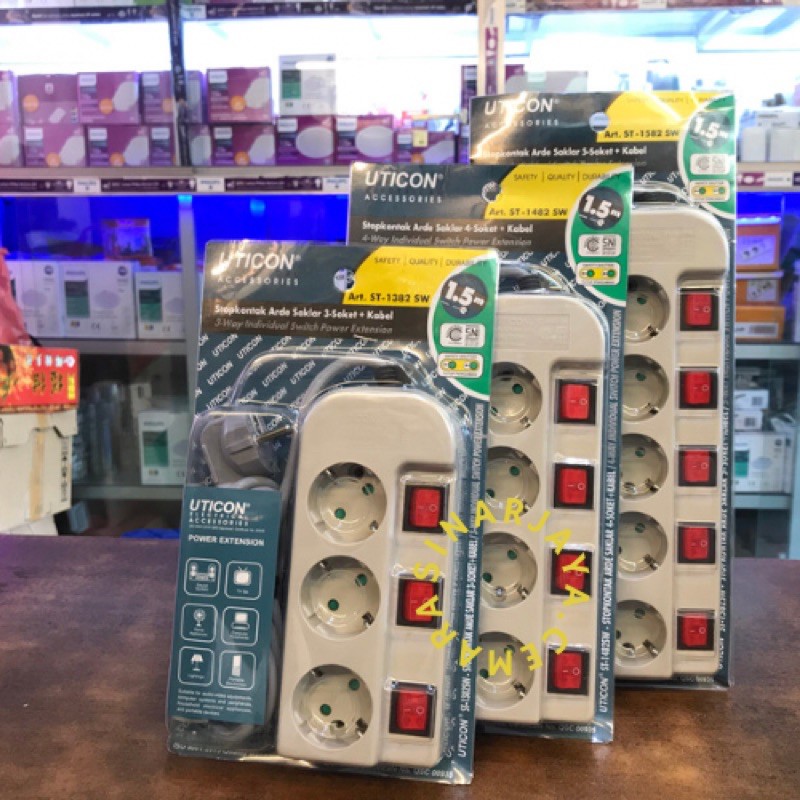 Cok Sambung Uticon 4 Lubang / Cok Cabang Empat / Kabel Sambung ST1482 SW Stop Kontak Saklar 4 Soket