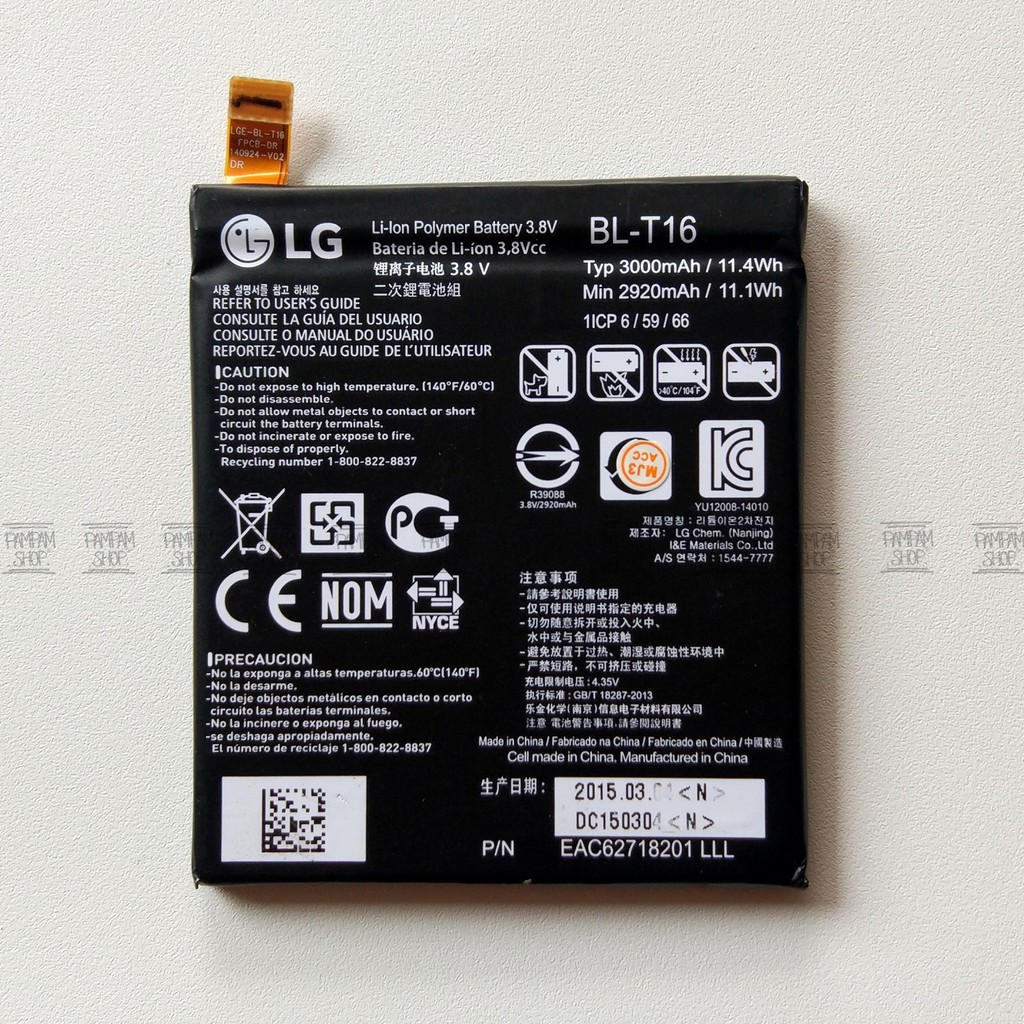 Baterai LG Flex 2 F510L H950 H955 H959 BL-T16 BLT16 BL T16 Original OEM Batre Batrai Ori