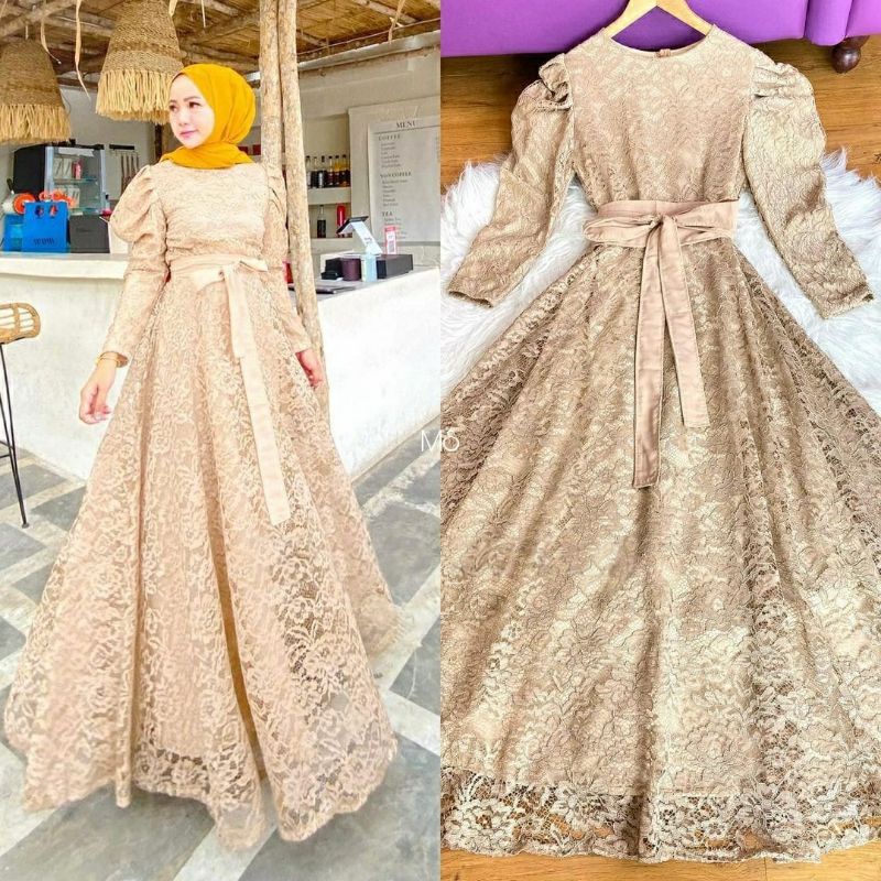 Baju Gamis Muslim Terbaru 2021 2022 Model Baju Pesta Wanita kekinian Bahan Velvet Kondangan remaja