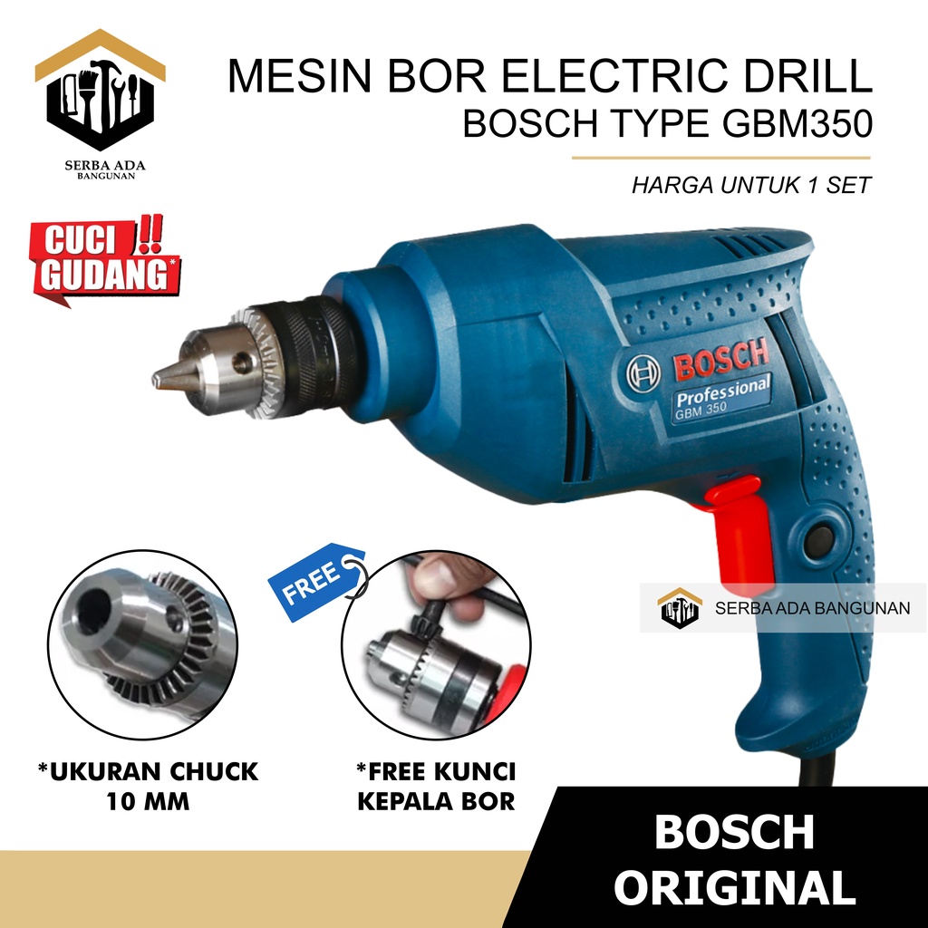 Mesin Bor Tangan Bosch GBM350 Electrical Drill Bor Besi 10mm Bagus Original