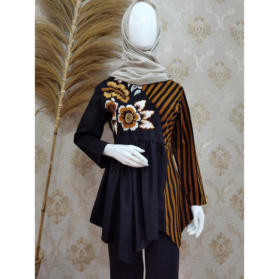 Blouse Atasan Katun Bordir Kemeja Wanita Lurik