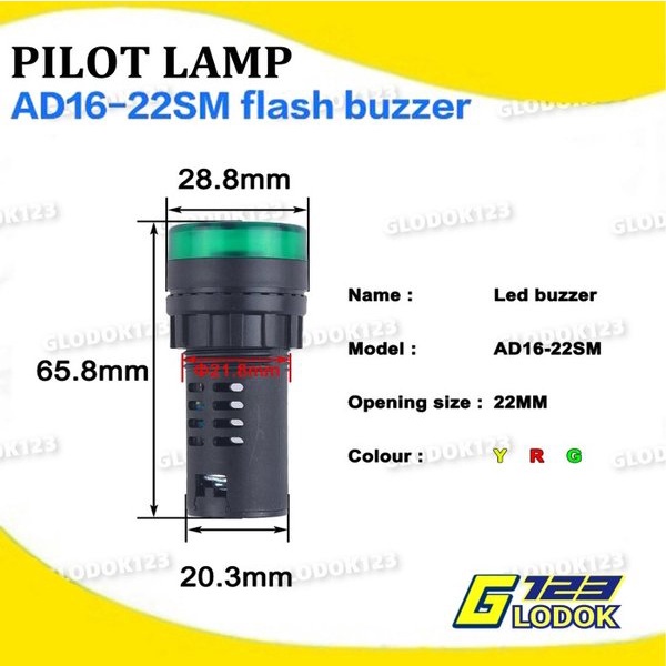 Pilot Lamp Buzzer LED 22mm AC220V Dengan Suara Alarm AD16-22SM