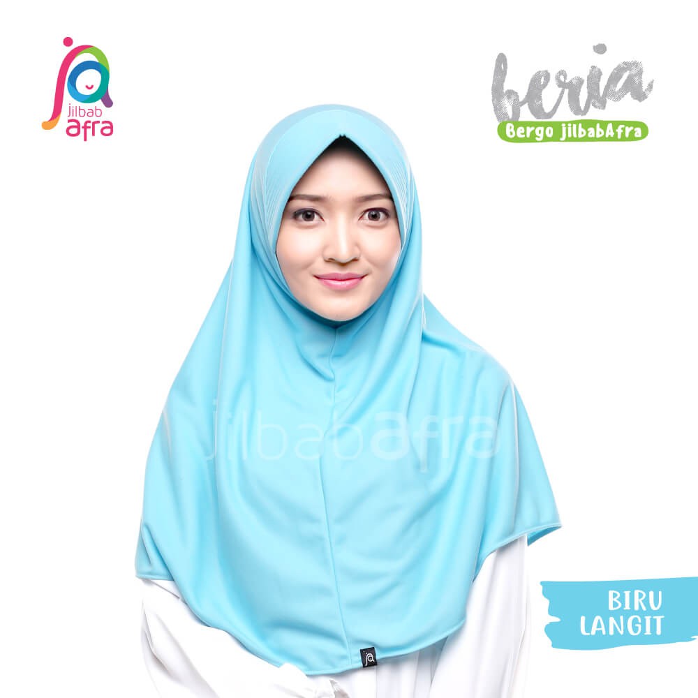 Jilbab Beria Biru Langit - Bergo Jilbab Afra - Hijab Instan Bahan Kaos, Adem &amp; Lembut