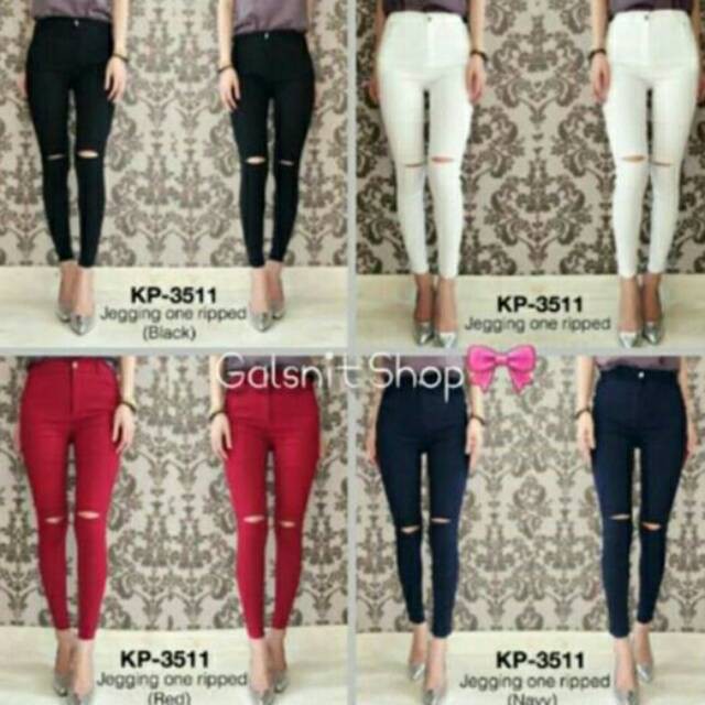 Celana jegging sobek 1 , bahan softjeans , fit to L