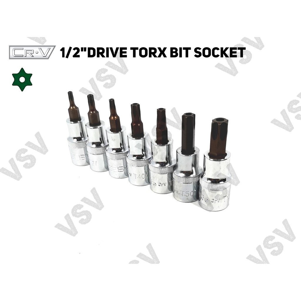 Gestar Torx Bit Socket 1/2&quot;Dr 9pc T20-T60 Kunci shock L Bintang Lubang Sock