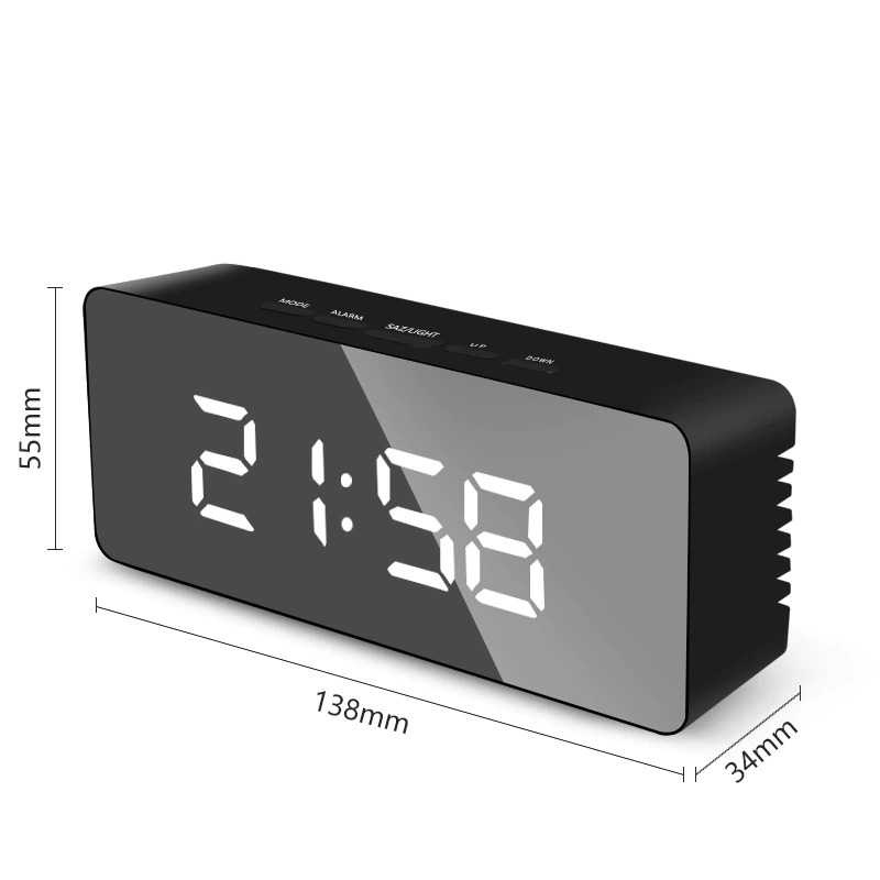 Jam Weker Meja Alarm Digital Led Mirror + Temperature