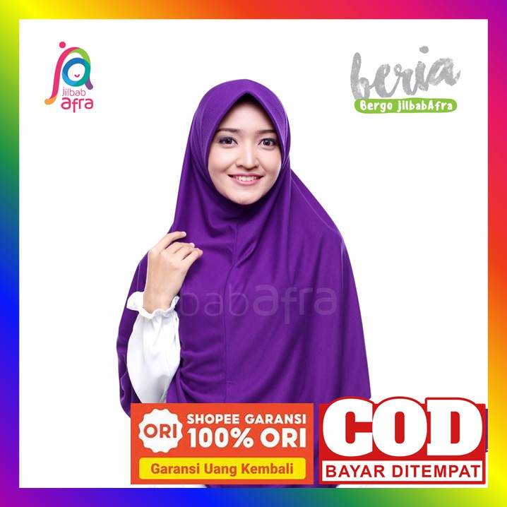 Jilbab Instan Arfa Beria Bahan Kaos Adem Tebal Pet Jumbo Ori Warna Ungu Tua