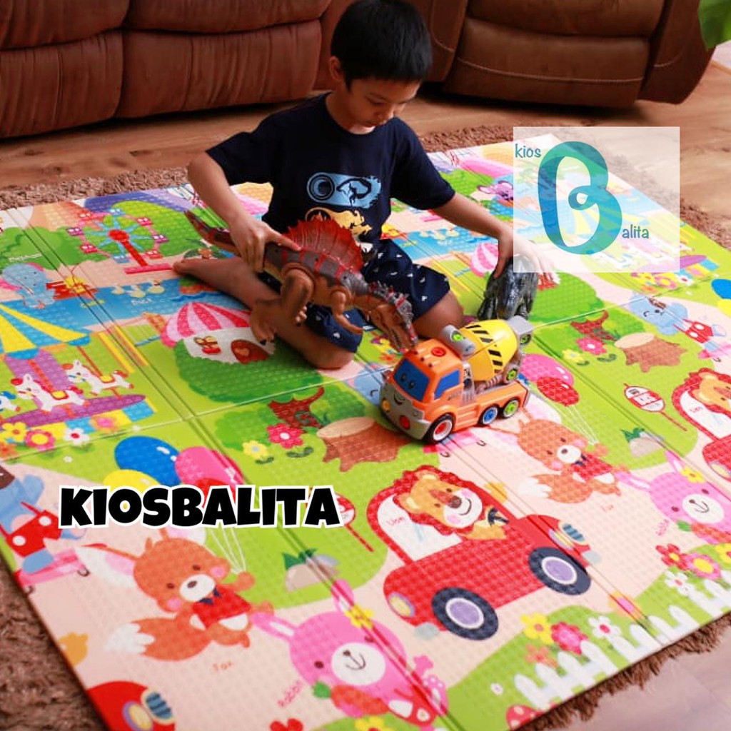 Playmat Premium Anak Bayi Lipat Tebal 1cm Double Pad (Bonus Tas) / Karpet Anak Playmat Kartun