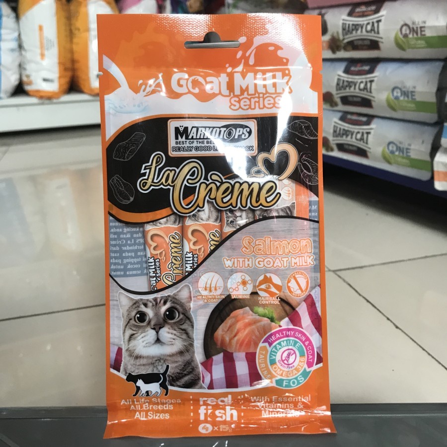 la creme markotops creamy salmon with goat milk snack kucing 60gr