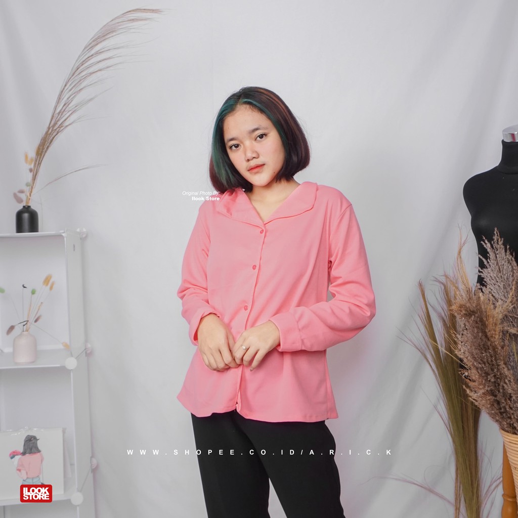 Kemeja elegancy - kemeja wanita - korea style - bahan creap-Elegancy - Salem