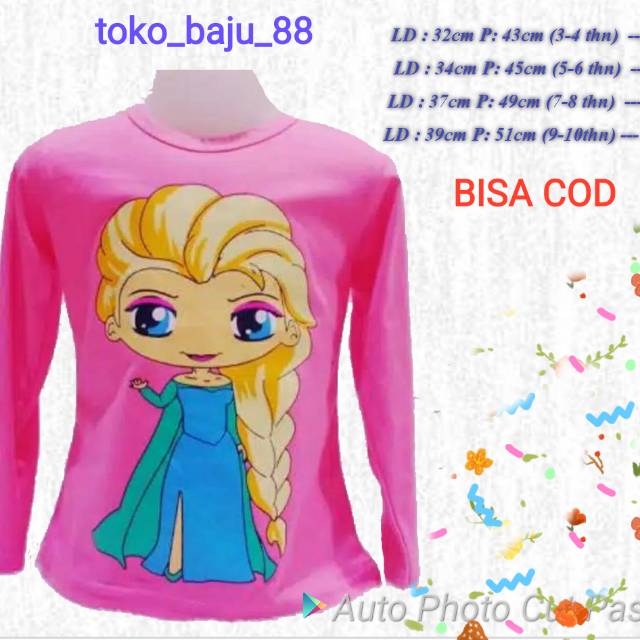 KAOS ANAK PEREMPUAN ELSA|KAOS ANAK LENGAN PANJANG 3-10 Thn | BAJU ANAK PEREMPUAN ADEM |toko baju 88