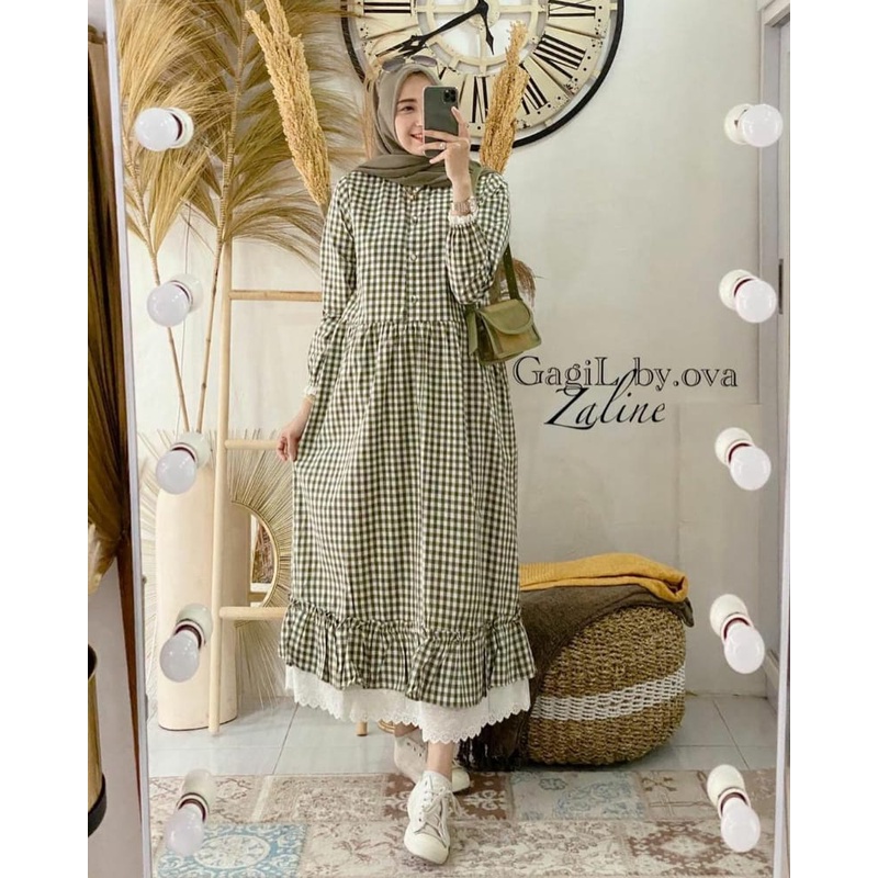 ZELINE DRESS RENDA - PAKAIAN WANITA - DRES KOTAK  - BISA COD